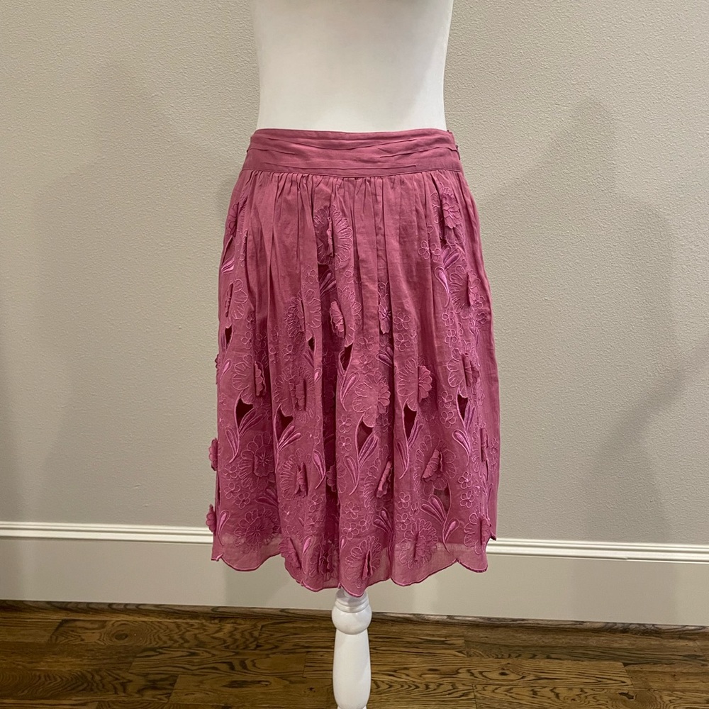Anthropologie Baraschi orchid floral cut out cotton skirt